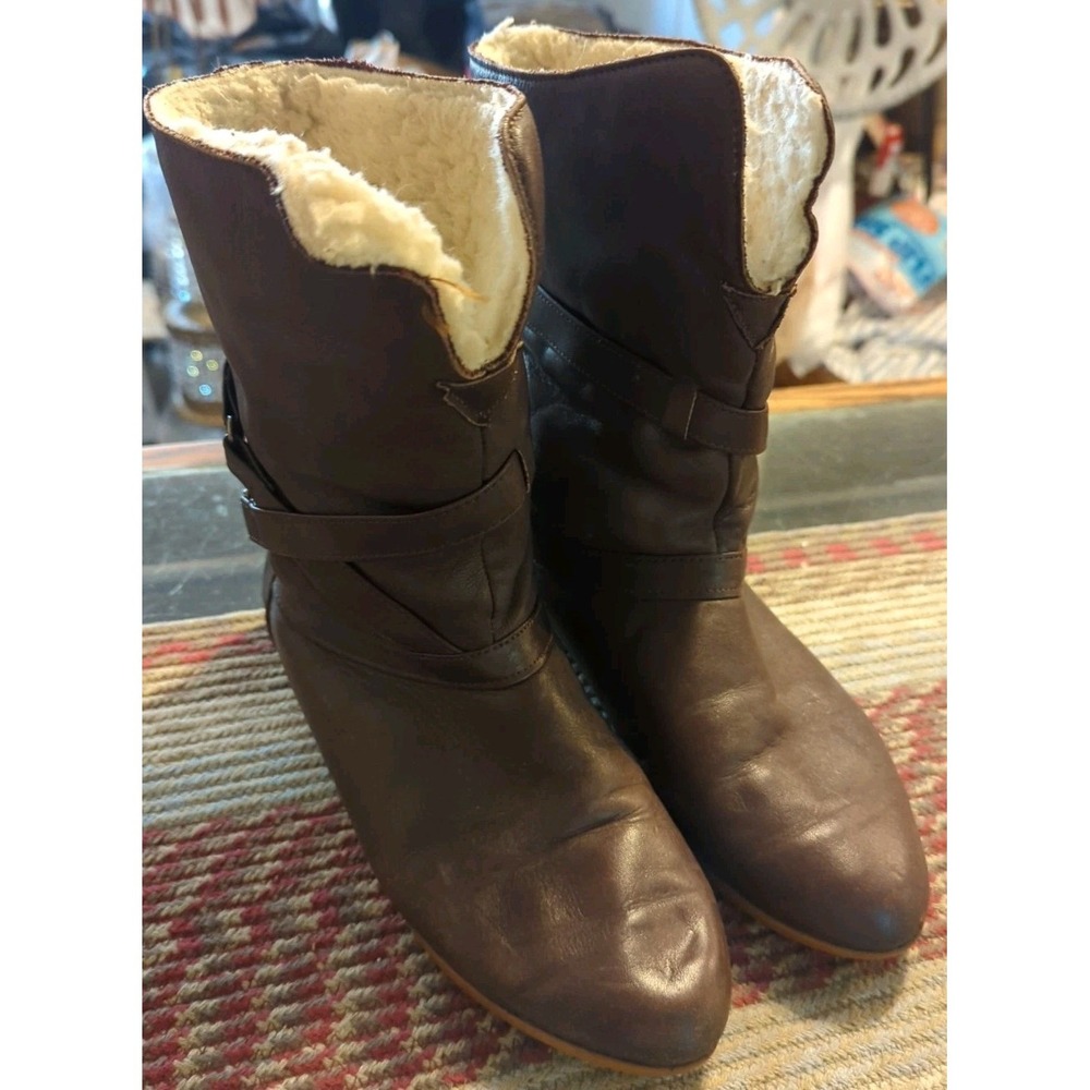 Vintage Dexter Brown Leather Boots Sherpa‎ Lining Made In USA Nice Condition 8 M